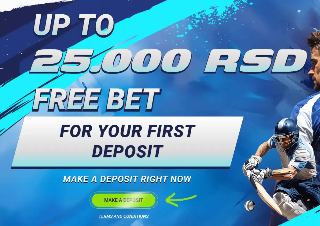 1xBet Free Bet for First Deposit — up to 25,000 RSD promo banner